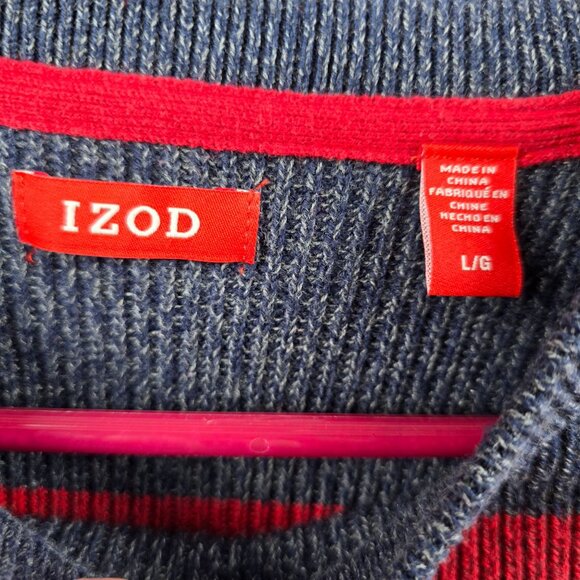 Izod Mens L/G Striped Cotton Sweater Red/Blue/Gray - Picture 3 of 7